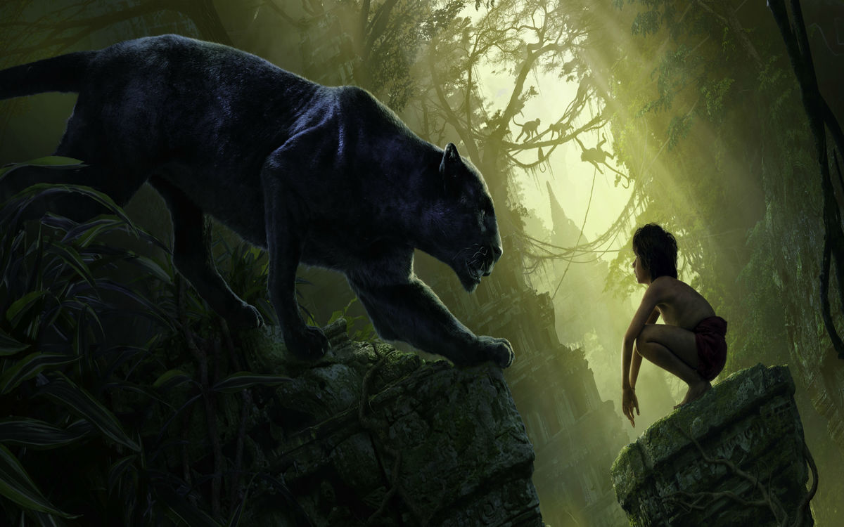 Baghera and Mowgli in the 2016 version of 'The Jungle Book'