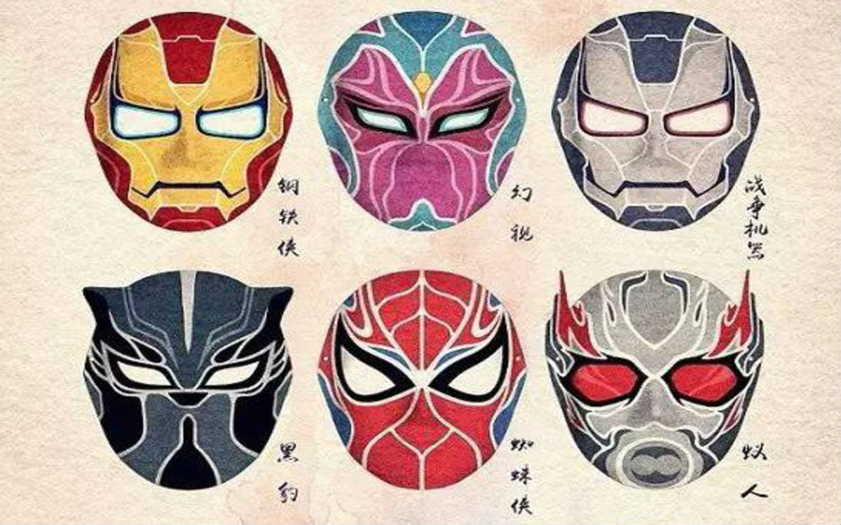 Beijing Opera-style Avengers masks created by a Chinese Marvel fan (Courtesy Disney WeChat account)