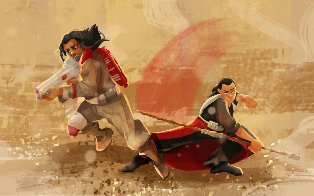 A fan’s illustration of Baze Malbus (Jiang Wen) and Chirrut Îmwe (Donnie Yen). (Courtesy Star Wars Official Weibo)